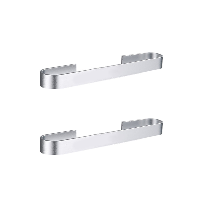 Contemporary 2-Piece Bathroom Accessory Set Aluminum Stainless Towel Bar 10" Silver 2 Piece Set Clearhalo 'Bathroom Hardware Sets' 'Bathroom Hardware' 'Bathroom Remodel & Bathroom Fixtures' 'bathroom_hardware_sets' 'Home Improvement' 'home_improvement' 'home_improvement_bathroom_hardware_sets' 6648884