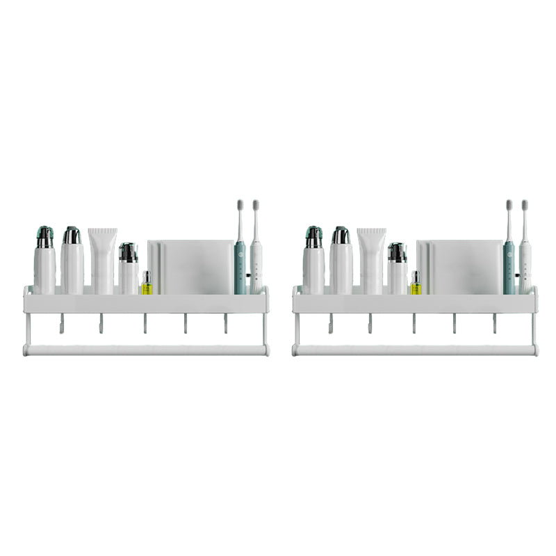 2-Piece Modern Bathroom Accessory Set White Rectangular Bath Shelf 2 Piece Set 1 Towel Rail Included Clearhalo 'Bathroom Hardware Sets' 'Bathroom Hardware' 'Bathroom Remodel & Bathroom Fixtures' 'bathroom_hardware_sets' 'Home Improvement' 'home_improvement' 'home_improvement_bathroom_hardware_sets' 6648913