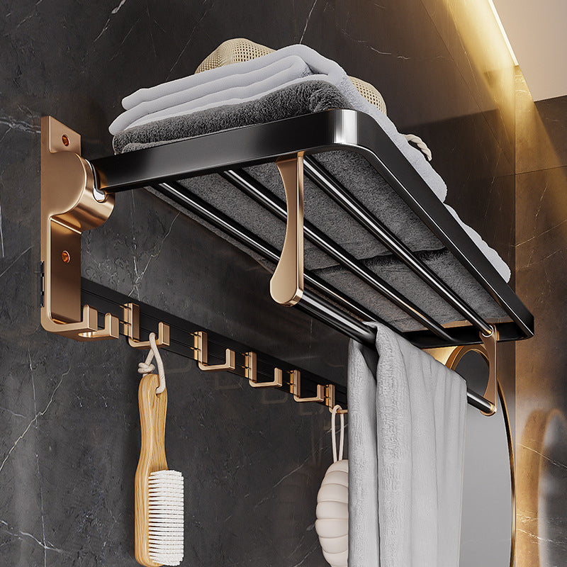 Black & Brass Bathroom Hardware Set Modern Stainless Bath Shelf/Towel Bar/Paper Holder Clearhalo 'Bathroom Hardware Sets' 'Bathroom Hardware' 'Bathroom Remodel & Bathroom Fixtures' 'bathroom_hardware_sets' 'Home Improvement' 'home_improvement' 'home_improvement_bathroom_hardware_sets' 6648933