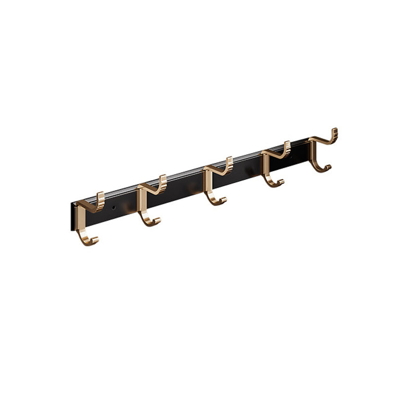 Black & Brass Bathroom Hardware Set Modern Stainless Bath Shelf/Towel Bar/Paper Holder Row Hook (5 Rows) Clearhalo 'Bathroom Hardware Sets' 'Bathroom Hardware' 'Bathroom Remodel & Bathroom Fixtures' 'bathroom_hardware_sets' 'Home Improvement' 'home_improvement' 'home_improvement_bathroom_hardware_sets' 6648939