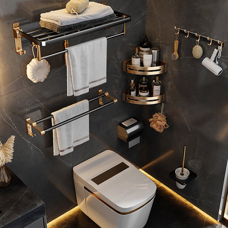 Black & Brass Bathroom Hardware Set Modern Stainless Bath Shelf/Towel Bar/Paper Holder Clearhalo 'Bathroom Hardware Sets' 'Bathroom Hardware' 'Bathroom Remodel & Bathroom Fixtures' 'bathroom_hardware_sets' 'Home Improvement' 'home_improvement' 'home_improvement_bathroom_hardware_sets' 6648950