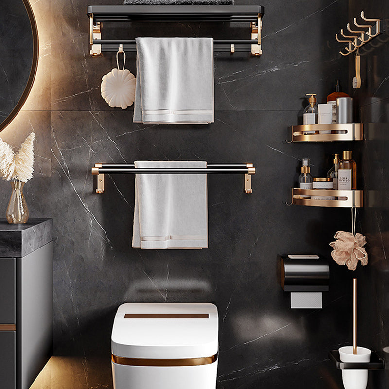 Black & Brass Bathroom Hardware Set Modern Stainless Bath Shelf/Towel Bar/Paper Holder Clearhalo 'Bathroom Hardware Sets' 'Bathroom Hardware' 'Bathroom Remodel & Bathroom Fixtures' 'bathroom_hardware_sets' 'Home Improvement' 'home_improvement' 'home_improvement_bathroom_hardware_sets' 6648952