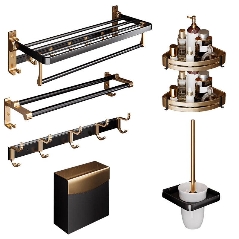 Black & Brass Bathroom Hardware Set Modern Stainless Bath Shelf/Towel Bar/Paper Holder 7-Piece Set (10"L Toilet Paper Holder) Clearhalo 'Bathroom Hardware Sets' 'Bathroom Hardware' 'Bathroom Remodel & Bathroom Fixtures' 'bathroom_hardware_sets' 'Home Improvement' 'home_improvement' 'home_improvement_bathroom_hardware_sets' 6648954