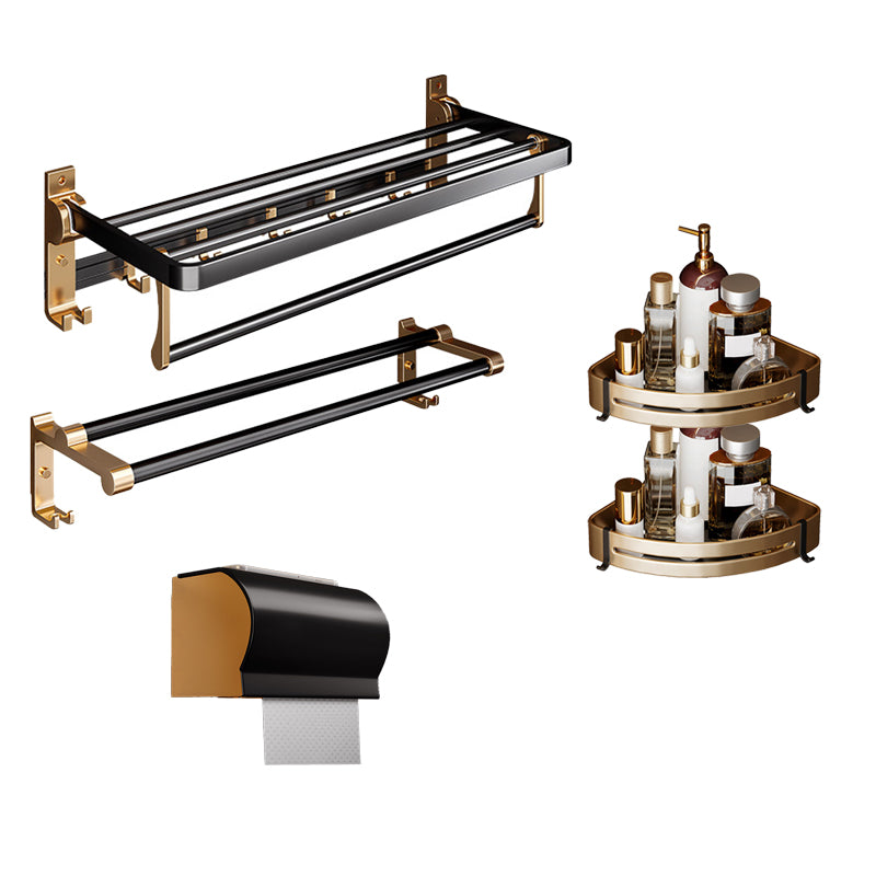 Black & Brass Bathroom Hardware Set Modern Stainless Bath Shelf/Towel Bar/Paper Holder 5-Piece Set (8"L Toilet Paper Holder) Clearhalo 'Bathroom Hardware Sets' 'Bathroom Hardware' 'Bathroom Remodel & Bathroom Fixtures' 'bathroom_hardware_sets' 'Home Improvement' 'home_improvement' 'home_improvement_bathroom_hardware_sets' 6648955