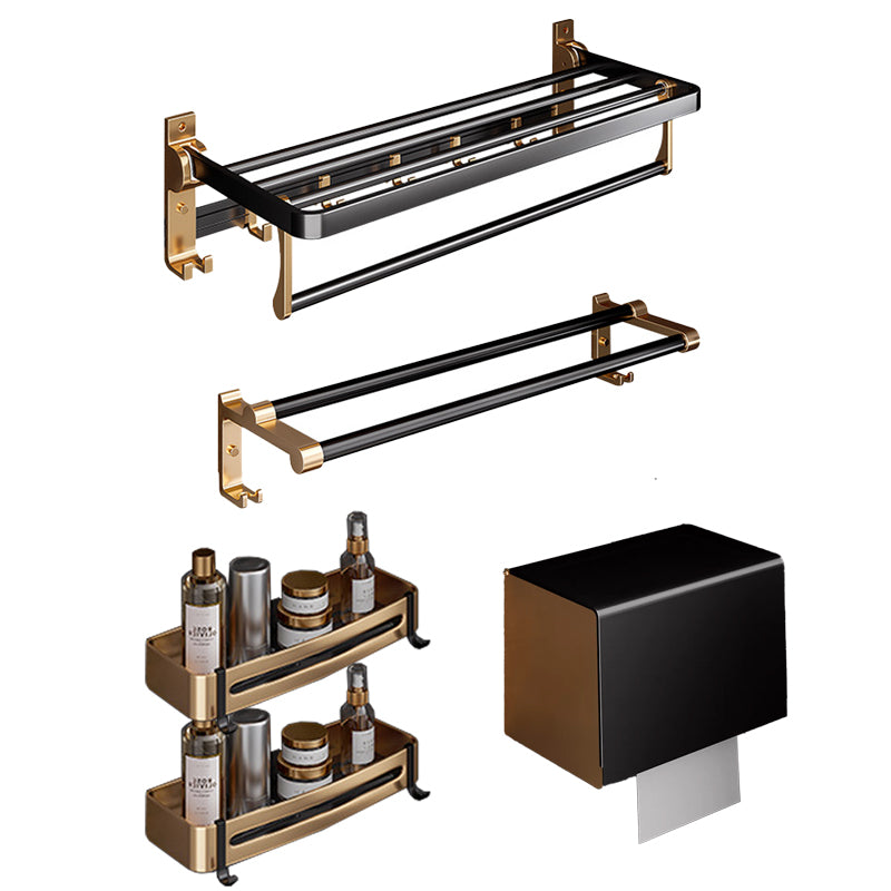 Black & Brass Bathroom Hardware Set Modern Stainless Bath Shelf/Towel Bar/Paper Holder 5-Piece Set (6"L Toilet Paper Holder) Clearhalo 'Bathroom Hardware Sets' 'Bathroom Hardware' 'Bathroom Remodel & Bathroom Fixtures' 'bathroom_hardware_sets' 'Home Improvement' 'home_improvement' 'home_improvement_bathroom_hardware_sets' 6648956