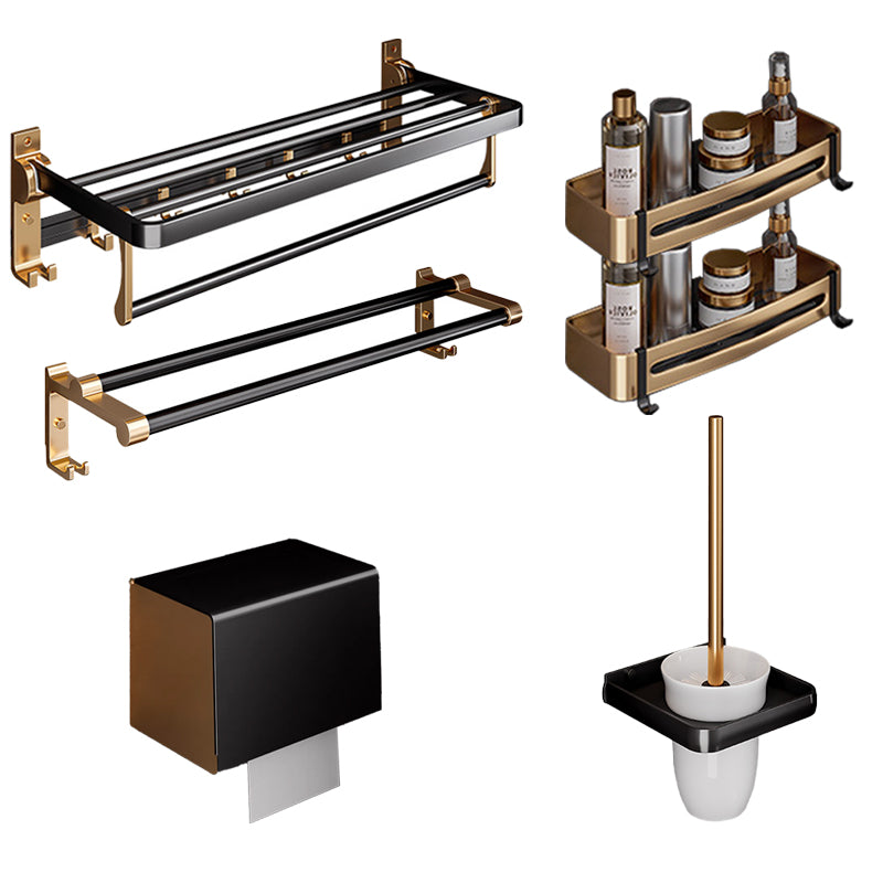 Black & Brass Bathroom Hardware Set Modern Stainless Bath Shelf/Towel Bar/Paper Holder 6-Piece Set (6"L Toilet Paper Holder) Clearhalo 'Bathroom Hardware Sets' 'Bathroom Hardware' 'Bathroom Remodel & Bathroom Fixtures' 'bathroom_hardware_sets' 'Home Improvement' 'home_improvement' 'home_improvement_bathroom_hardware_sets' 6648960