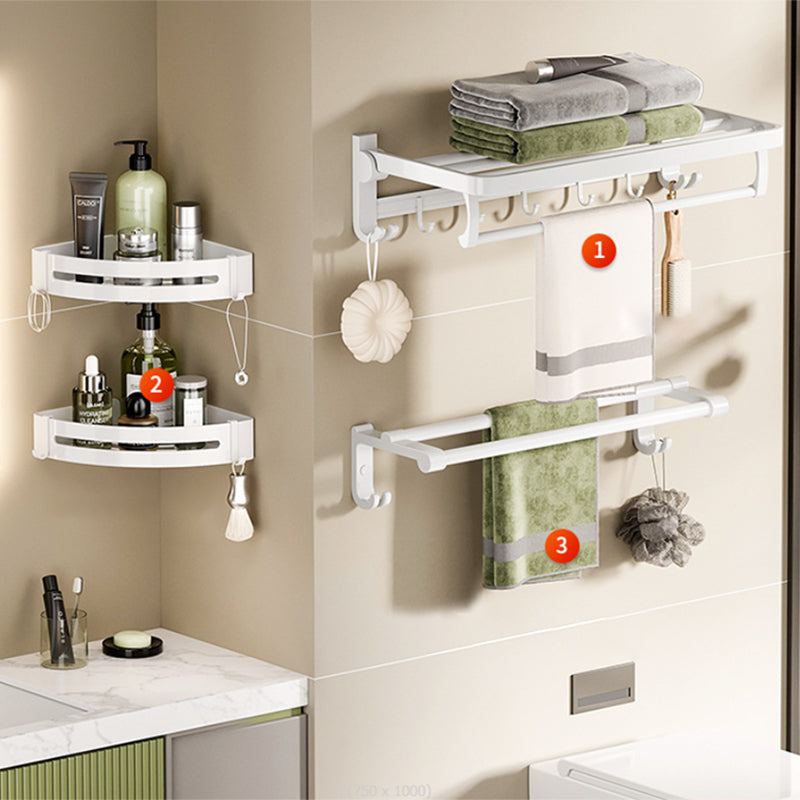 White Bathroom Accessory Set Contemporary Aluminum Bathroom Accessory Kit with Towel Bar 4-Piece Set (Towel Bar) Clearhalo 'Bathroom Hardware Sets' 'Bathroom Hardware' 'Bathroom Remodel & Bathroom Fixtures' 'bathroom_hardware_sets' 'Home Improvement' 'home_improvement' 'home_improvement_bathroom_hardware_sets' 6648987