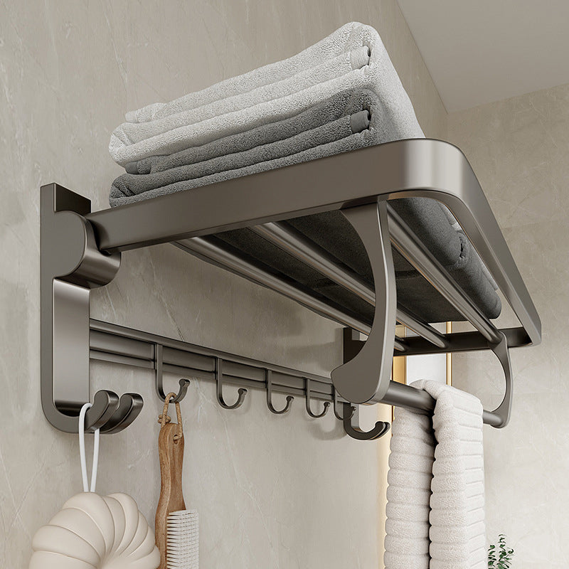 Modern Bathroom Accessory Set in Gray with Bath Shelf/Towel Bar/Robe Hooks & Paper Holder Clearhalo 'Bathroom Hardware Sets' 'Bathroom Hardware' 'Bathroom Remodel & Bathroom Fixtures' 'bathroom_hardware_sets' 'Home Improvement' 'home_improvement' 'home_improvement_bathroom_hardware_sets' 6649012