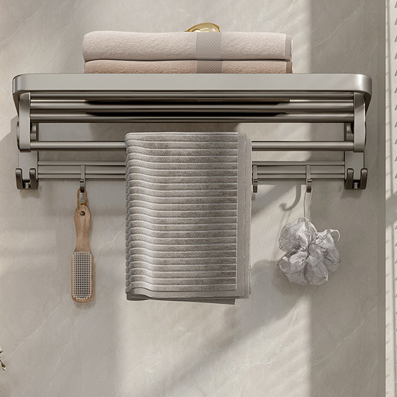 Modern Bathroom Accessory Set in Gray with Bath Shelf/Towel Bar/Robe Hooks & Paper Holder Clearhalo 'Bathroom Hardware Sets' 'Bathroom Hardware' 'Bathroom Remodel & Bathroom Fixtures' 'bathroom_hardware_sets' 'Home Improvement' 'home_improvement' 'home_improvement_bathroom_hardware_sets' 6649017