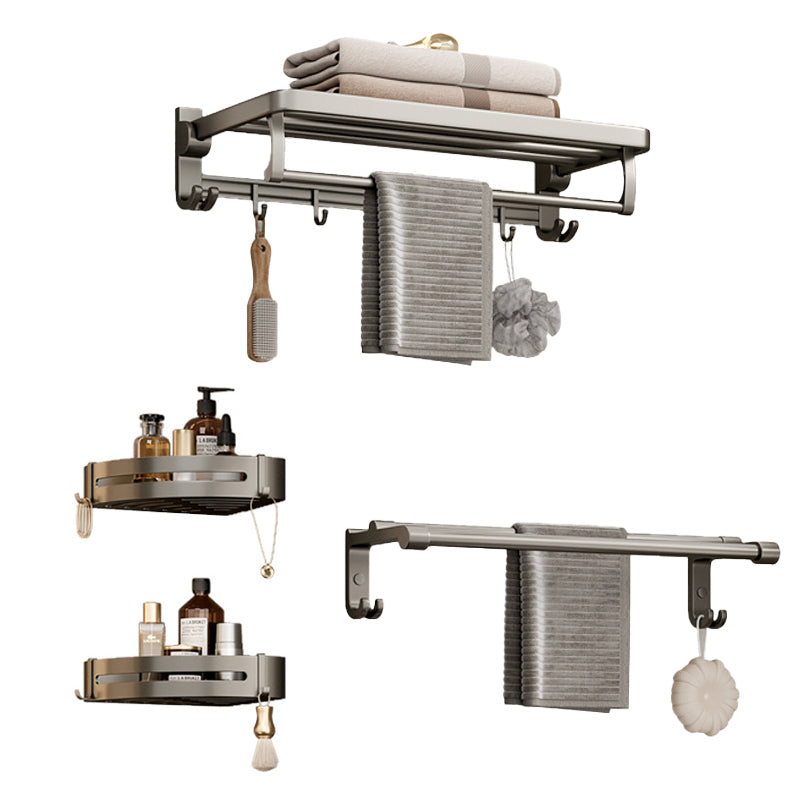 Modern Bathroom Accessory Set in Gray with Bath Shelf/Towel Bar/Robe Hooks & Paper Holder 4-Piece Set (Towel Bar) Clearhalo 'Bathroom Hardware Sets' 'Bathroom Hardware' 'Bathroom Remodel & Bathroom Fixtures' 'bathroom_hardware_sets' 'Home Improvement' 'home_improvement' 'home_improvement_bathroom_hardware_sets' 6649018