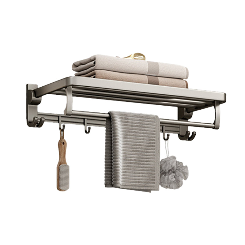 Modern Bathroom Accessory Set in Gray with Bath Shelf/Towel Bar/Robe Hooks & Paper Holder Clearhalo 'Bathroom Hardware Sets' 'Bathroom Hardware' 'Bathroom Remodel & Bathroom Fixtures' 'bathroom_hardware_sets' 'Home Improvement' 'home_improvement' 'home_improvement_bathroom_hardware_sets' 6649022