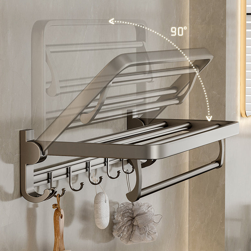 Modern Bathroom Accessory Set in Gray with Bath Shelf/Towel Bar/Robe Hooks & Paper Holder Clearhalo 'Bathroom Hardware Sets' 'Bathroom Hardware' 'Bathroom Remodel & Bathroom Fixtures' 'bathroom_hardware_sets' 'Home Improvement' 'home_improvement' 'home_improvement_bathroom_hardware_sets' 6649023