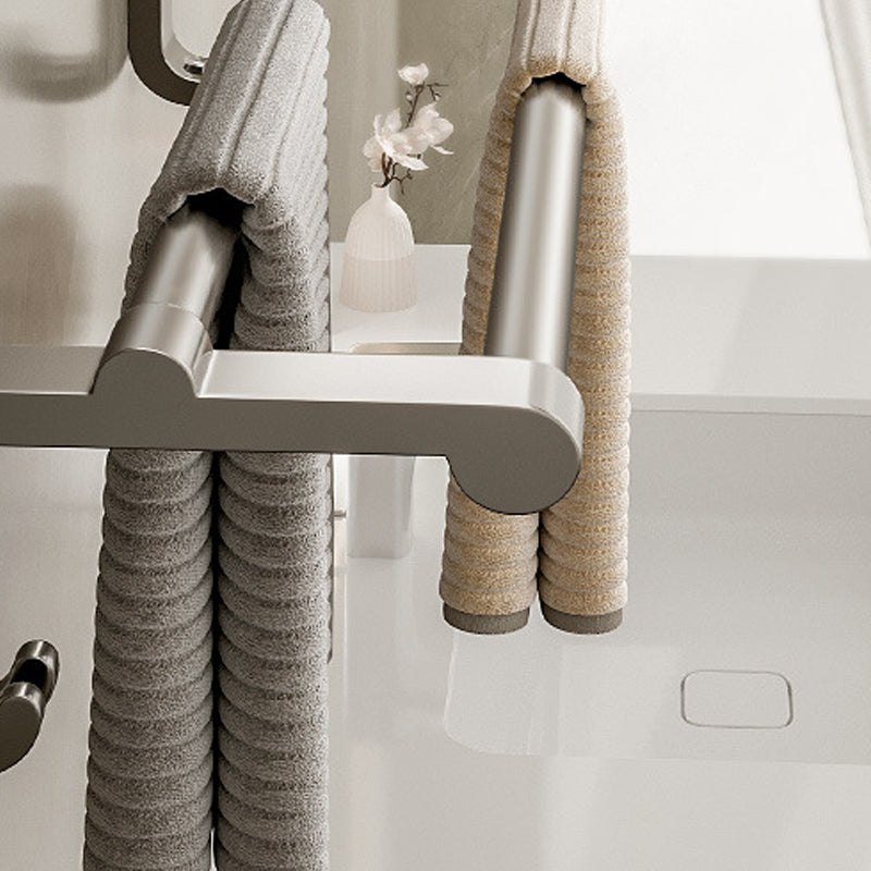 Modern Bathroom Accessory Set in Gray with Bath Shelf/Towel Bar/Robe Hooks & Paper Holder Clearhalo 'Bathroom Hardware Sets' 'Bathroom Hardware' 'Bathroom Remodel & Bathroom Fixtures' 'bathroom_hardware_sets' 'Home Improvement' 'home_improvement' 'home_improvement_bathroom_hardware_sets' 6649031