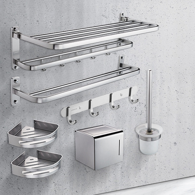 Contemporary Bathroom Accessory Set in Aluminum with Towel Bar/Bath Shelf Clearhalo 'Bathroom Hardware Sets' 'Bathroom Hardware' 'Bathroom Remodel & Bathroom Fixtures' 'bathroom_hardware_sets' 'Home Improvement' 'home_improvement' 'home_improvement_bathroom_hardware_sets' 6649087