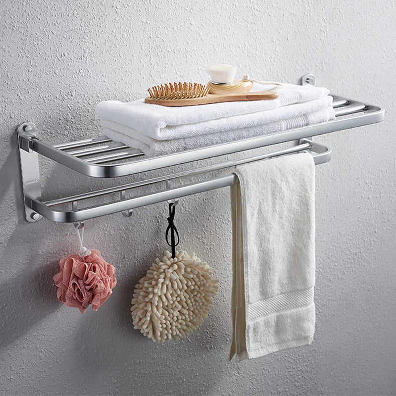 Contemporary Bathroom Accessory Set in Aluminum with Towel Bar/Bath Shelf Clearhalo 'Bathroom Hardware Sets' 'Bathroom Hardware' 'Bathroom Remodel & Bathroom Fixtures' 'bathroom_hardware_sets' 'Home Improvement' 'home_improvement' 'home_improvement_bathroom_hardware_sets' 6649094