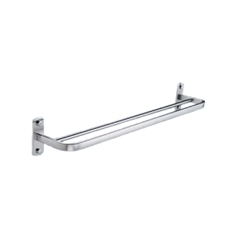 Contemporary Bathroom Accessory Set in Aluminum with Towel Bar/Bath Shelf Chrome Double Bars Round Corner Towel Bar Clearhalo 'Bathroom Hardware Sets' 'Bathroom Hardware' 'Bathroom Remodel & Bathroom Fixtures' 'bathroom_hardware_sets' 'Home Improvement' 'home_improvement' 'home_improvement_bathroom_hardware_sets' 6649102