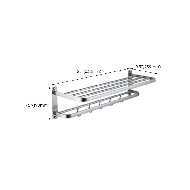 Contemporary Bathroom Accessory Set in Aluminum with Towel Bar/Bath Shelf Clearhalo 'Bathroom Hardware Sets' 'Bathroom Hardware' 'Bathroom Remodel & Bathroom Fixtures' 'bathroom_hardware_sets' 'Home Improvement' 'home_improvement' 'home_improvement_bathroom_hardware_sets' 6649134