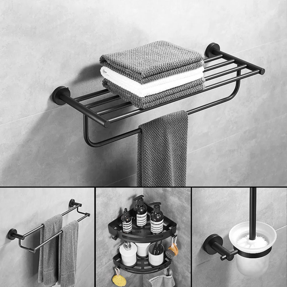 Traditional Stainless Steel Bath Hardware Set Bathroom Accessory Kit Black 5-Piece Set (Toilet Brush) Clearhalo 'Bathroom Hardware Sets' 'Bathroom Hardware' 'Bathroom Remodel & Bathroom Fixtures' 'bathroom_hardware_sets' 'Home Improvement' 'home_improvement' 'home_improvement_bathroom_hardware_sets' 6649165