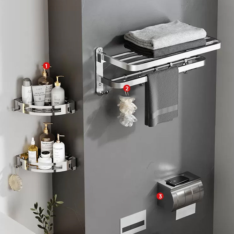 Contemporary Bathroom Accessory Set 3-Piece Bath Shelf with Hooks -  Clearhalo