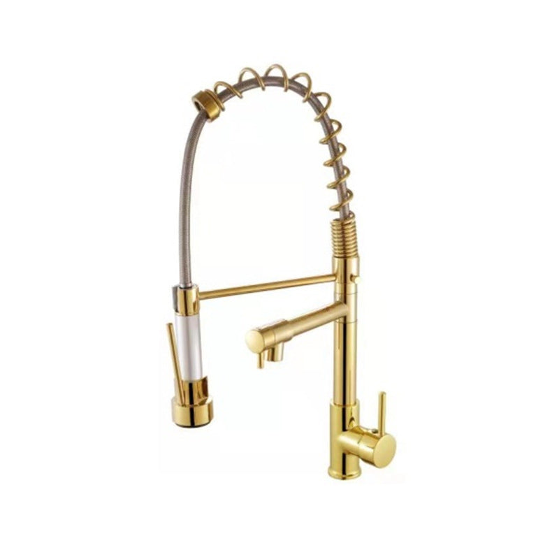 Farmhouse Bar Faucet Brass Lever Handles Spring Spout Pot Filler Kitchen Faucet Gold Clearhalo 'Home Improvement' 'home_improvement' 'home_improvement_kitchen_faucets' 'Kitchen Faucets' 'Kitchen Remodel & Kitchen Fixtures' 'Kitchen Sinks & Faucet Components' 'kitchen_faucets' 6658678