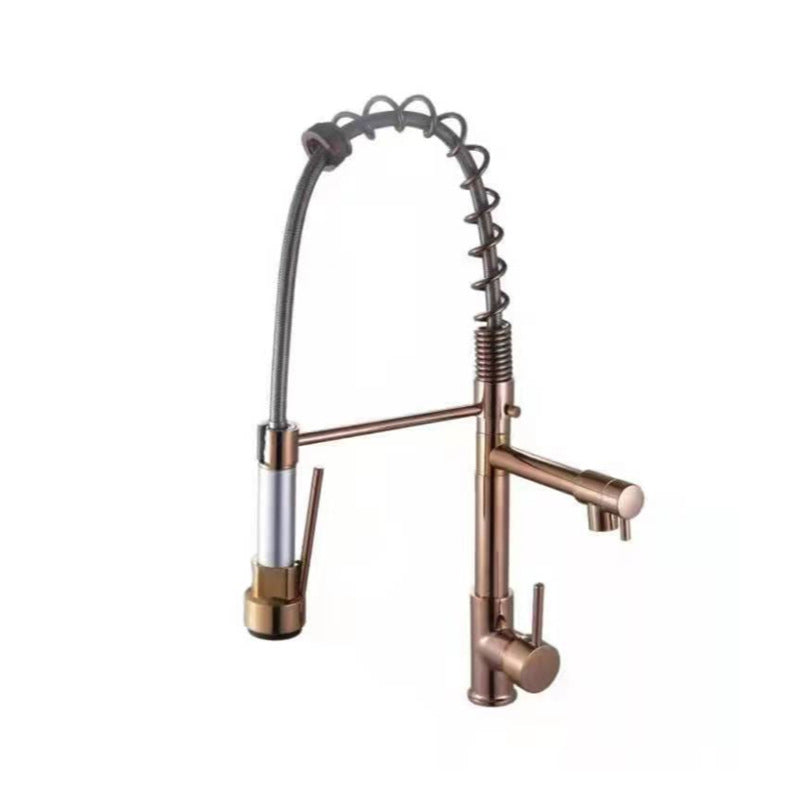 Farmhouse Bar Faucet Brass Lever Handles Spring Spout Pot Filler Kitchen Faucet Rose Gold Clearhalo 'Home Improvement' 'home_improvement' 'home_improvement_kitchen_faucets' 'Kitchen Faucets' 'Kitchen Remodel & Kitchen Fixtures' 'Kitchen Sinks & Faucet Components' 'kitchen_faucets' 6658679