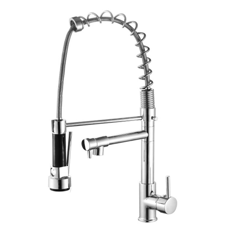 Farmhouse Bar Faucet Brass Lever Handles Spring Spout Pot Filler Kitchen Faucet Chrome Clearhalo 'Home Improvement' 'home_improvement' 'home_improvement_kitchen_faucets' 'Kitchen Faucets' 'Kitchen Remodel & Kitchen Fixtures' 'Kitchen Sinks & Faucet Components' 'kitchen_faucets' 6658683