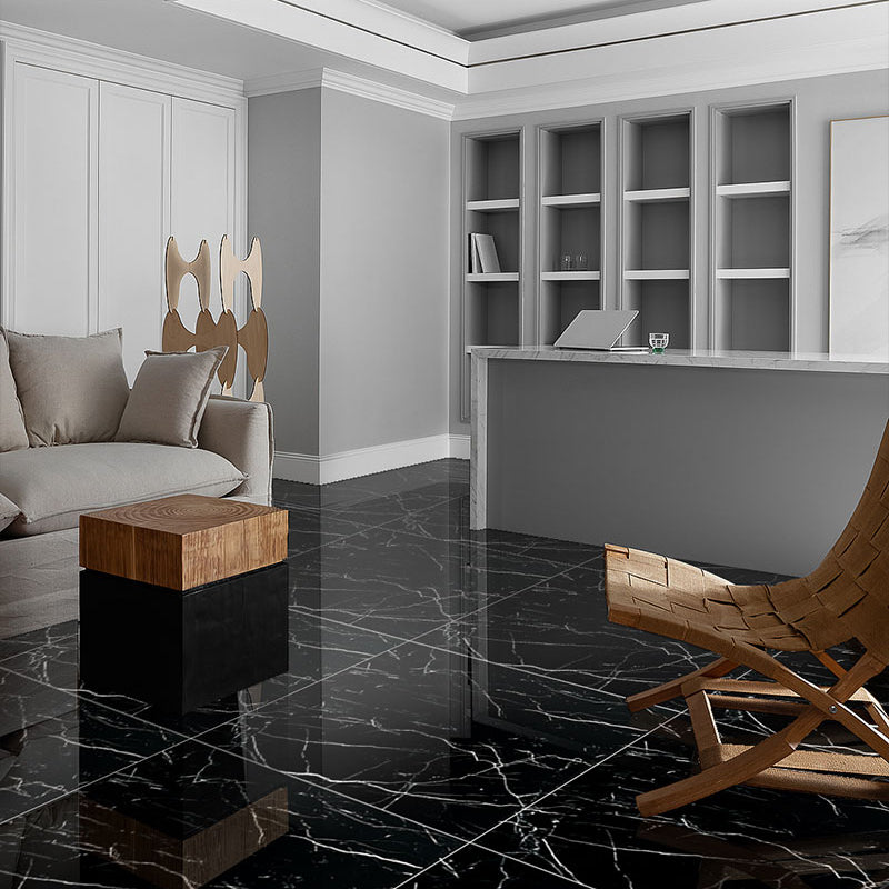 Peel and Stick Vinyl Flooring Marble Look Vinyl Flooring with Square Edge Black 1'4" x 1'4" 50-Piece Set Clearhalo 'Flooring 'Home Improvement' 'home_improvement' 'home_improvement_vinyl_flooring' 'Vinyl Flooring' 'vinyl_flooring' Walls and Ceiling' 6658865