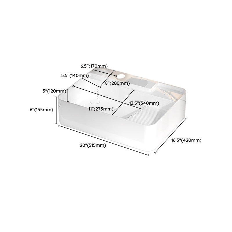 Modern Bathroom Sink Porcelain Solid Color Rectangular Vessel with Pop-Up Drain Clearhalo 'Bathroom Remodel & Bathroom Fixtures' 'Bathroom Sinks & Faucet Components' 'Bathroom Sinks' 'bathroom_sink' 'Home Improvement' 'home_improvement' 'home_improvement_bathroom_sink' 6658957