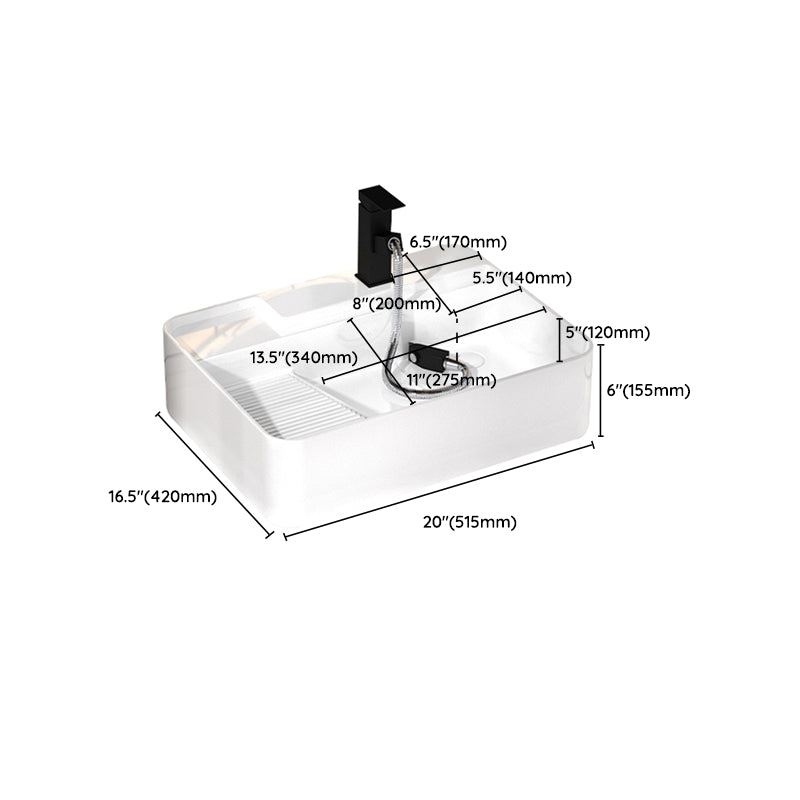 Modern Bathroom Sink Porcelain Solid Color Rectangular Vessel with Pop-Up Drain Clearhalo 'Bathroom Remodel & Bathroom Fixtures' 'Bathroom Sinks & Faucet Components' 'Bathroom Sinks' 'bathroom_sink' 'Home Improvement' 'home_improvement' 'home_improvement_bathroom_sink' 6658960