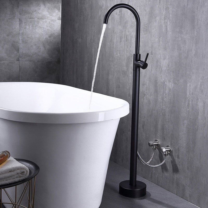 Modern Floor Mounted Metal Freestanding Tub Filler Single Handle Freestanding Faucet Black Gooseneck Wall Clearhalo 'Bathroom Remodel & Bathroom Fixtures' 'Bathtub Faucets' 'bathtub_faucets' 'Home Improvement' 'home_improvement' 'home_improvement_bathtub_faucets' 6659358