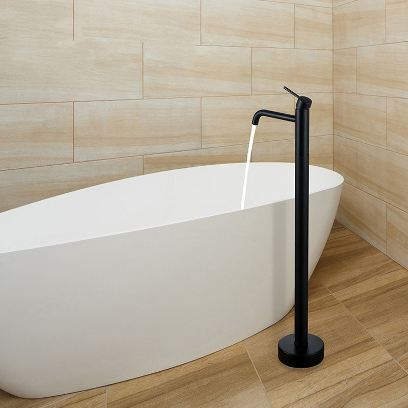 Modern Floor Mounted Metal Freestanding Tub Filler Single Handle Freestanding Faucet Black Round Ground Clearhalo 'Bathroom Remodel & Bathroom Fixtures' 'Bathtub Faucets' 'bathtub_faucets' 'Home Improvement' 'home_improvement' 'home_improvement_bathtub_faucets' 6659361