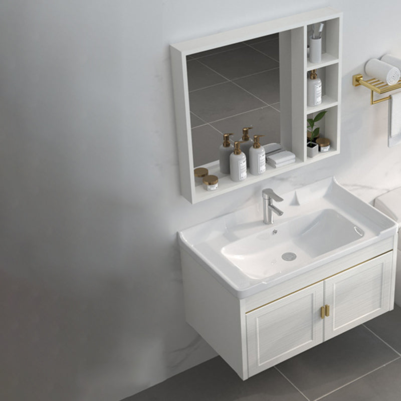 Single Sink Vanity Set Mirror Wall Mount Metal Frame Rectangle Bath Vanity with 2 Doors Vanity & Faucet & Mirror Cabinet 32"L x 19"W x 19"H Clearhalo 'Bathroom Remodel & Bathroom Fixtures' 'Bathroom Vanities' 'bathroom_vanities' 'Home Improvement' 'home_improvement' 'home_improvement_bathroom_vanities' 6659513