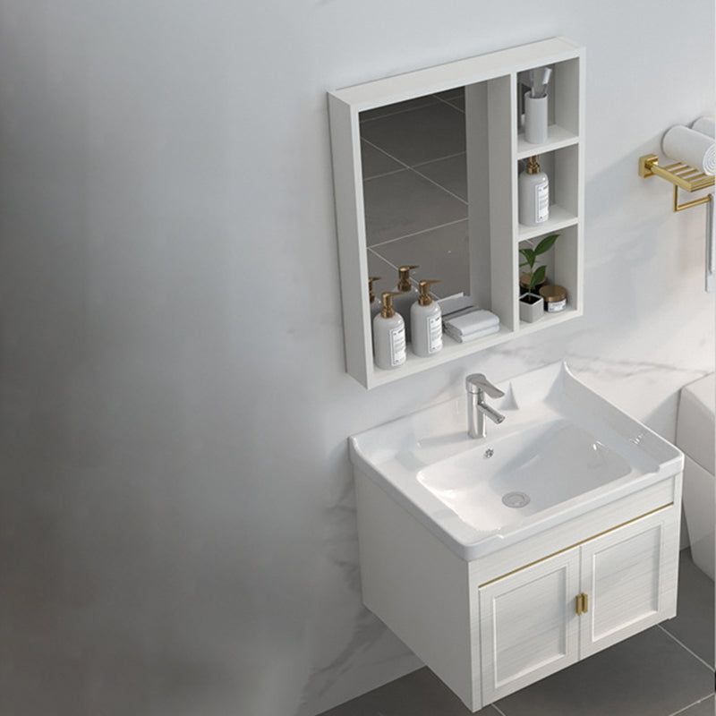 Single Sink Vanity Set Mirror Wall Mount Metal Frame Rectangle Bath Vanity with 2 Doors Vanity & Faucet & Mirror Cabinet 24"L x 16"W x 19"H Clearhalo 'Bathroom Remodel & Bathroom Fixtures' 'Bathroom Vanities' 'bathroom_vanities' 'Home Improvement' 'home_improvement' 'home_improvement_bathroom_vanities' 6659514