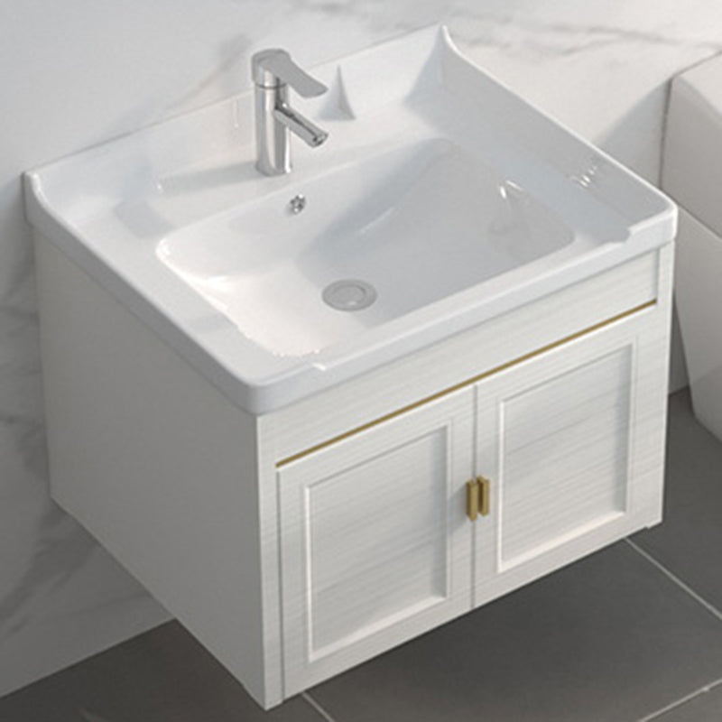 Single Sink Vanity Set Mirror Wall Mount Metal Frame Rectangle Bath Vanity with 2 Doors Vanity & Faucet 24"L x 16"W x 19"H Clearhalo 'Bathroom Remodel & Bathroom Fixtures' 'Bathroom Vanities' 'bathroom_vanities' 'Home Improvement' 'home_improvement' 'home_improvement_bathroom_vanities' 6659517