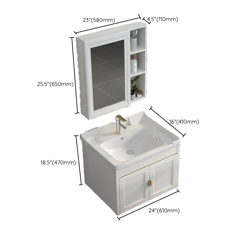 Single Sink Vanity Set Mirror Wall Mount Metal Frame Rectangle Bath Vanity with 2 Doors Clearhalo 'Bathroom Remodel & Bathroom Fixtures' 'Bathroom Vanities' 'bathroom_vanities' 'Home Improvement' 'home_improvement' 'home_improvement_bathroom_vanities' 6659534