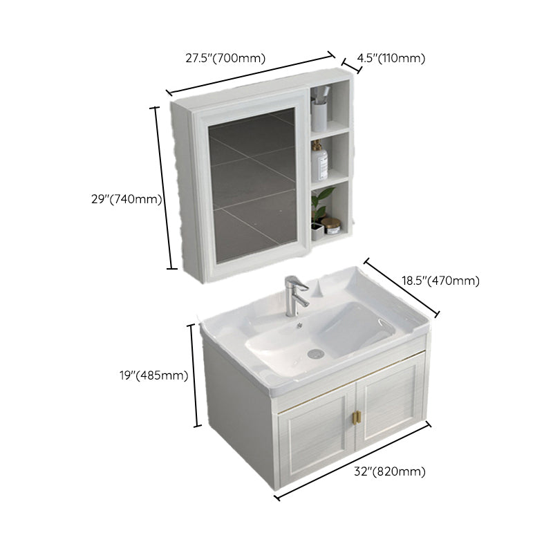 Single Sink Vanity Set Mirror Wall Mount Metal Frame Rectangle Bath Vanity with 2 Doors Clearhalo 'Bathroom Remodel & Bathroom Fixtures' 'Bathroom Vanities' 'bathroom_vanities' 'Home Improvement' 'home_improvement' 'home_improvement_bathroom_vanities' 6659536