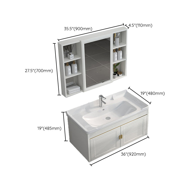 Single Sink Vanity Set Mirror Wall Mount Metal Frame Rectangle Bath Vanity with 2 Doors Clearhalo 'Bathroom Remodel & Bathroom Fixtures' 'Bathroom Vanities' 'bathroom_vanities' 'Home Improvement' 'home_improvement' 'home_improvement_bathroom_vanities' 6659537