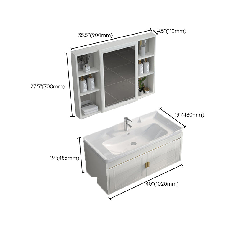 Single Sink Vanity Set Mirror Wall Mount Metal Frame Rectangle Bath Vanity with 2 Doors Clearhalo 'Bathroom Remodel & Bathroom Fixtures' 'Bathroom Vanities' 'bathroom_vanities' 'Home Improvement' 'home_improvement' 'home_improvement_bathroom_vanities' 6659538