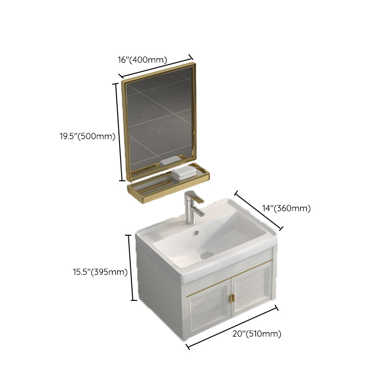 Single Sink Vanity Set Mirror Wall Mount Metal Frame Rectangle Bath Vanity with 2 Doors Clearhalo 'Bathroom Remodel & Bathroom Fixtures' 'Bathroom Vanities' 'bathroom_vanities' 'Home Improvement' 'home_improvement' 'home_improvement_bathroom_vanities' 6659543