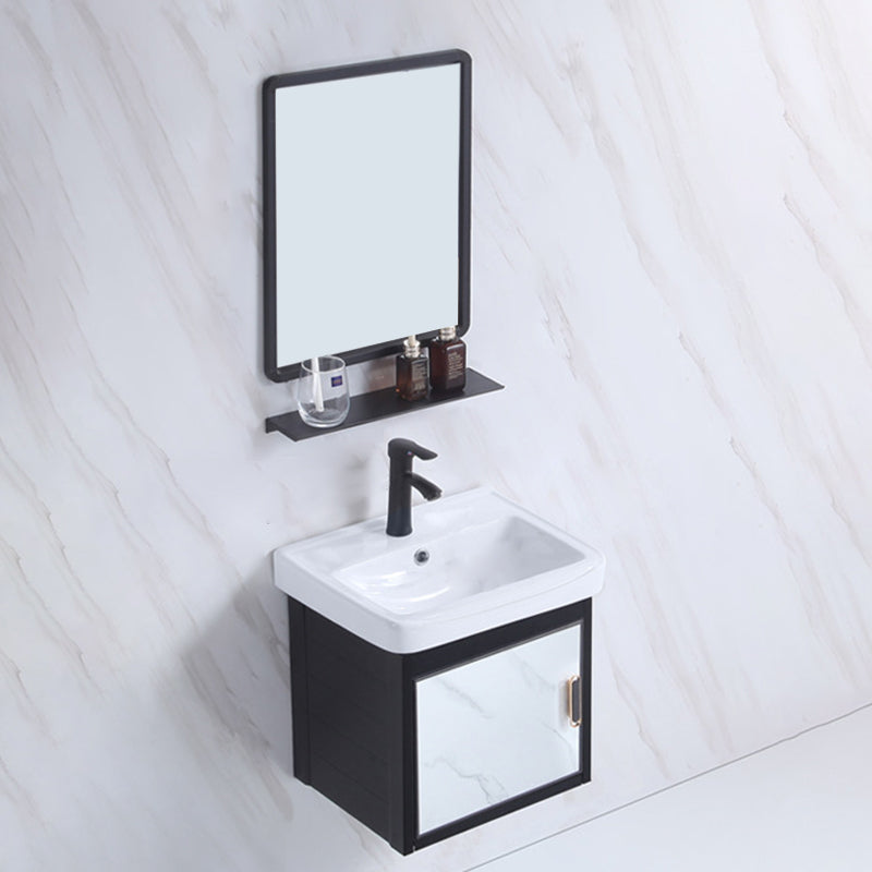 Rectangle Bathroom Vanity Glam Wall Mount Single Sink Mirror Bathroom Vanity Set Vanity & Faucet & Mirrors 16.9"L x 14.2"W x 18.5"H Black Clearhalo 'Bathroom Remodel & Bathroom Fixtures' 'Bathroom Vanities' 'bathroom_vanities' 'Home Improvement' 'home_improvement' 'home_improvement_bathroom_vanities' 6659550