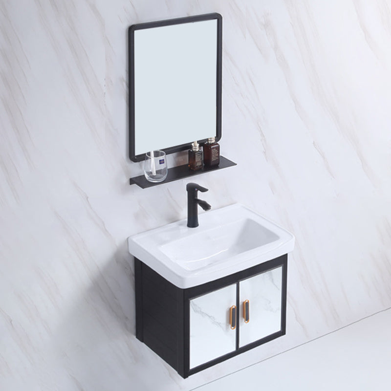 Rectangle Bathroom Vanity Glam Wall Mount Single Sink Mirror Bathroom Vanity Set Vanity & Faucet & Mirrors 20"L x 14"W x 19"H Black Clearhalo 'Bathroom Remodel & Bathroom Fixtures' 'Bathroom Vanities' 'bathroom_vanities' 'Home Improvement' 'home_improvement' 'home_improvement_bathroom_vanities' 6659554