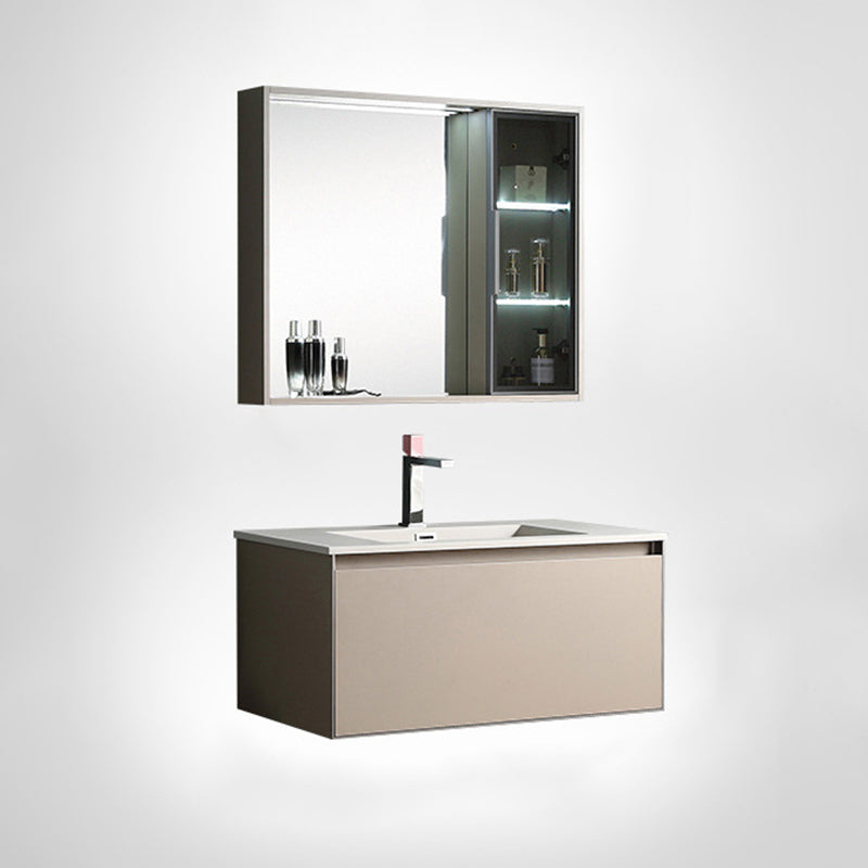 Contemporary Wooden Vanity Cabinet Mirror Bathroom Vanity Set with Storage Shelving Vanity & Faucet & Mirror Cabinet 35"L x 19"W x 17"H Clearhalo 'Bathroom Remodel & Bathroom Fixtures' 'Bathroom Vanities' 'bathroom_vanities' 'Home Improvement' 'home_improvement' 'home_improvement_bathroom_vanities' 6659628