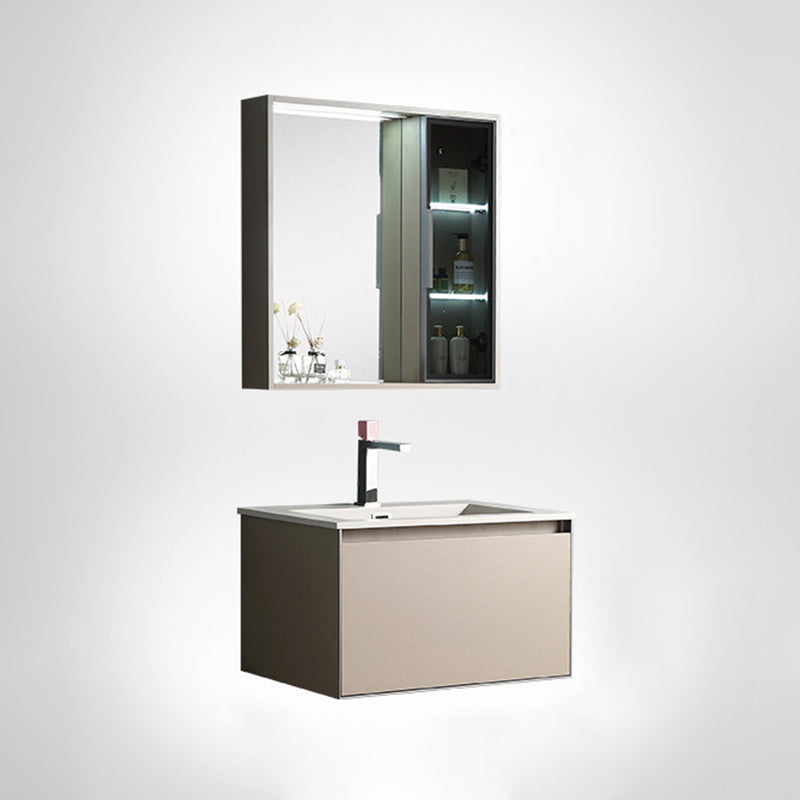 Contemporary Wooden Vanity Cabinet Mirror Bathroom Vanity Set with Storage Shelving Vanity & Faucet & Mirror Cabinet 28"L x 18"W x 17"H Clearhalo 'Bathroom Remodel & Bathroom Fixtures' 'Bathroom Vanities' 'bathroom_vanities' 'Home Improvement' 'home_improvement' 'home_improvement_bathroom_vanities' 6659635