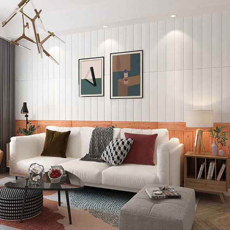 Living Room Wall Paneling Peel and Stick 3D Embossed Wall Paneling White 100-Piece Set Clearhalo 'Flooring 'Home Improvement' 'home_improvement' 'home_improvement_wall_paneling' 'Wall Paneling' 'wall_paneling' 'Walls & Ceilings' Walls and Ceiling' 6660210