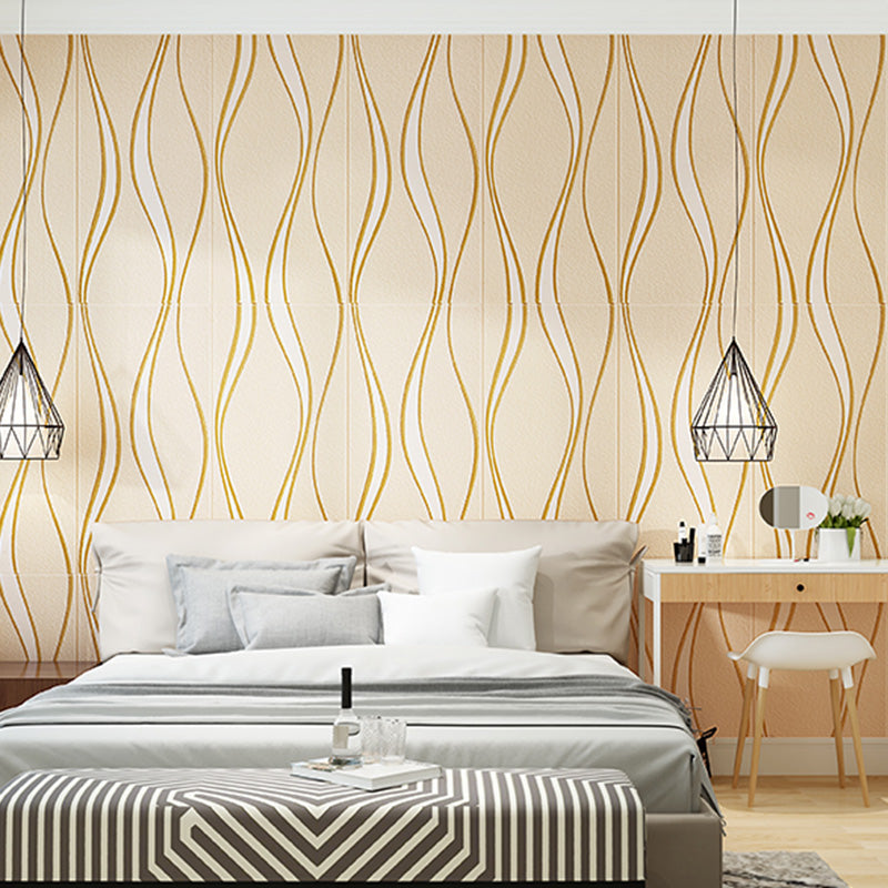 Glam Style Wall Paneling Living Room Peel and Stick 3D Embossed Waterproof Wall Paneling Light Yellow 100-Piece Set Clearhalo 'Flooring 'Home Improvement' 'home_improvement' 'home_improvement_wall_paneling' 'Wall Paneling' 'wall_paneling' 'Walls & Ceilings' Walls and Ceiling' 6660253