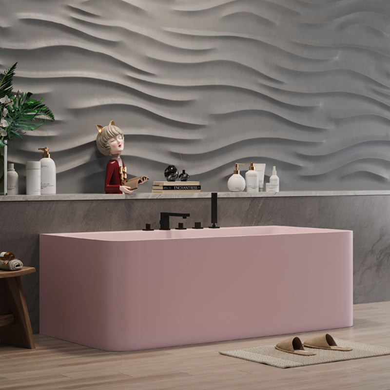 Modern Soaking Stone Bathtub Rectangle Back to Wall Bathtub with Faucet Pink 59"L x 30"W x 22"H Clearhalo 'Bathroom Remodel & Bathroom Fixtures' 'Bathtubs' 'Home Improvement' 'home_improvement' 'home_improvement_bathtubs' 'Showers & Bathtubs' 6662746