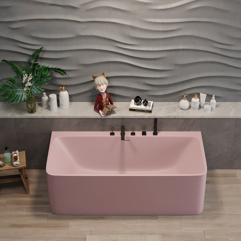 Modern Soaking Stone Bathtub Rectangle Back to Wall Bathtub with Faucet Pink 55"L x 30"W x 22"H Clearhalo 'Bathroom Remodel & Bathroom Fixtures' 'Bathtubs' 'Home Improvement' 'home_improvement' 'home_improvement_bathtubs' 'Showers & Bathtubs' 6662749