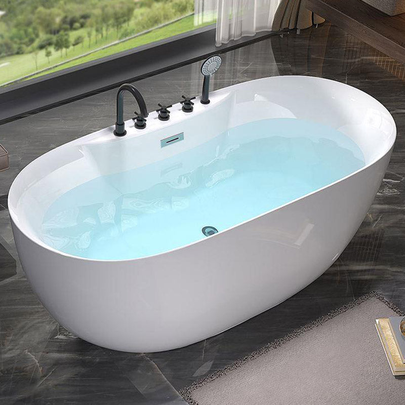 Modern White Acrylic Bathtub Freestand Soaking Bathtub with Drain Bath Tub White 55"L x 29"W x 23"H Tub with Black 5-Piece Set Clearhalo 'Bathroom Remodel & Bathroom Fixtures' 'Bathtubs' 'Home Improvement' 'home_improvement' 'home_improvement_bathtubs' 'Showers & Bathtubs' 6662866