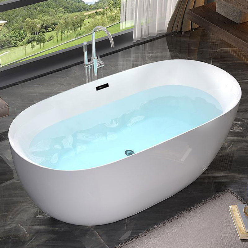 Modern White Acrylic Bathtub Freestand Soaking Bathtub with Drain Bath Tub Silver Tub with Freestanding Tub Fillers Clearhalo 'Bathroom Remodel & Bathroom Fixtures' 'Bathtubs' 'Home Improvement' 'home_improvement' 'home_improvement_bathtubs' 'Showers & Bathtubs' 6662870