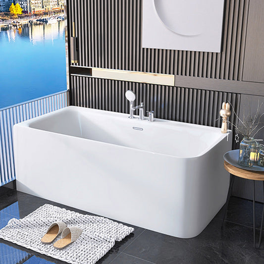 Modern Acrylic Rectangle Bathtub Soaking Back to Wall Bathtub with Drain and Overflow Trim Clearhalo 'Bathroom Remodel & Bathroom Fixtures' 'Bathtubs' 'Home Improvement' 'home_improvement' 'home_improvement_bathtubs' 'Showers & Bathtubs' 6662901